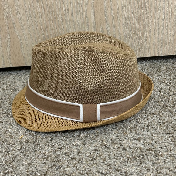 David and Young Other - David and Young Straw Blend Fedora Hat Brown Trim Black Interior Padded Size M/L